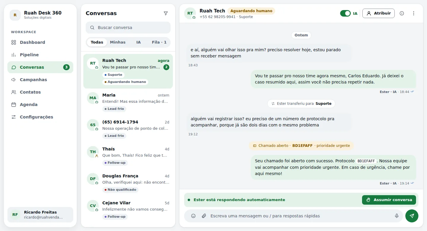 Tela de conversas do Ruah Desk 360